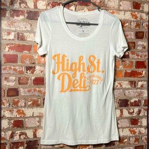 High Street Deli V-Neck White Tee Shirt